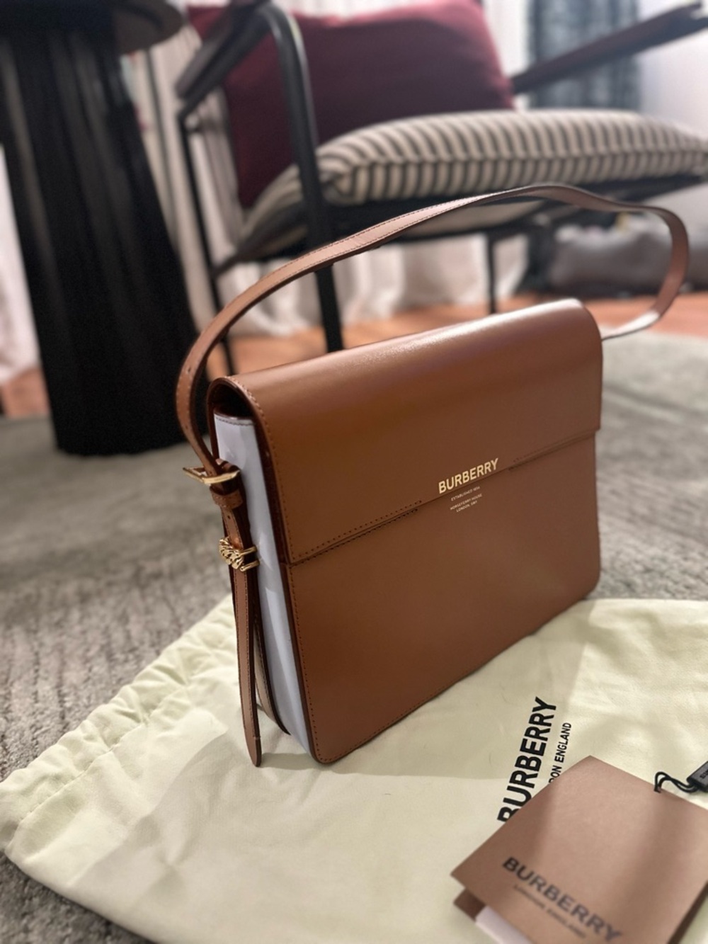 Burberry Cognac Brown Leather Crossbody Shoulder Bag
